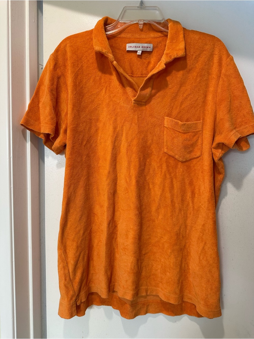 Orlebar Brown Men's Orange Terry Cloth Polo Shirt Size Large